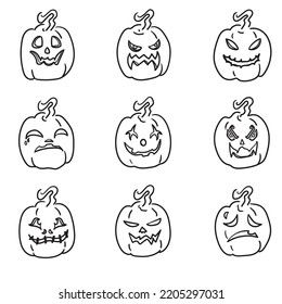 Set Pumpkin Characters Simple Handdrawn Illustration Stock Vector ...