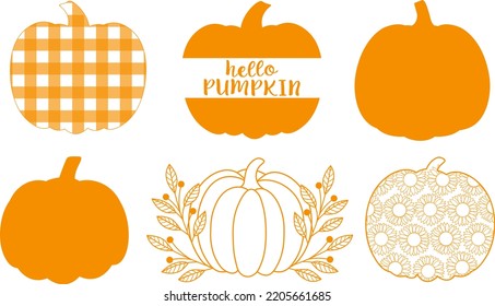 Set Pumpkin design ornament buffalo plaid silhouette vector illustration 