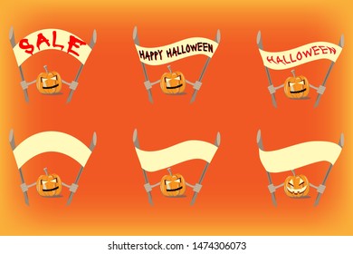 Set of Pumpkin for different goals. The symbol of Halloween. orange background. Mockup or mock up and sign