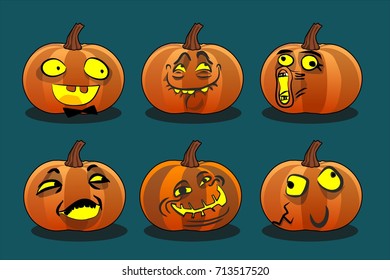 Set with the pumpkin different memes for halloween for print materials. Good elements for your party design  