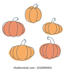 Set Pumpkin in doodle style. Pumpkin for decoration. Autumn vegetables. Vector graphics isolated on white background.