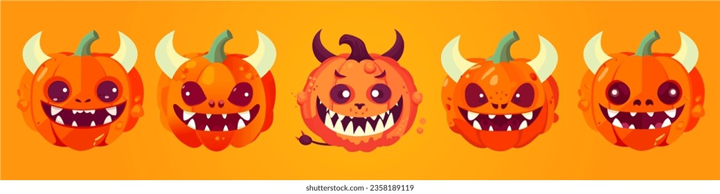 Set of Pumpkin dragon, halloween vector. evil,cute, smiling pumpkin dragon. halloween pumpkins