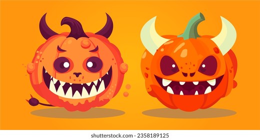 Juego de dragón de calabaza, vector de halloween. malvado, lindo, sonriente dragón de calabaza. calabazas de halloween