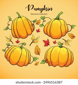 a set of pumpkin elements illustration for thanksgiving and autumn fall season cartoon illustration vector