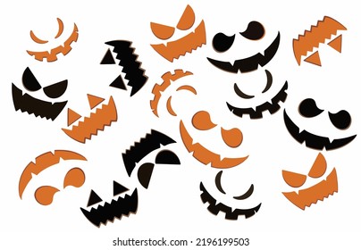 Set of pumpkin faces. Different face expressions. Halloween seamless pattern Vector illustration. Pumpkin devil and funny faces. Silhouette wallpaper background vector. 