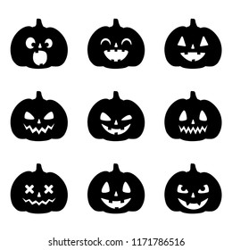 Set of pumpkin faces for Halloween on white background