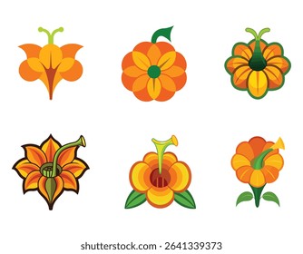 SET OF a pumpkin flower icon with large trumpet shaped