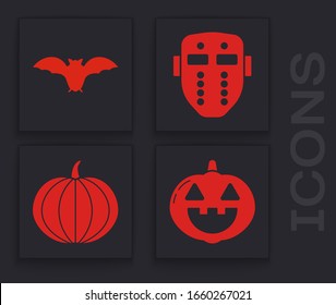 Set Pumpkin , Flying bat , Hockey mask  and Pumpkin  icon. Vector