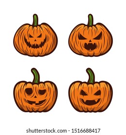 Set of Pumpkin for Halloween Design Vector isolated. Happy Halloween Template Illustration
