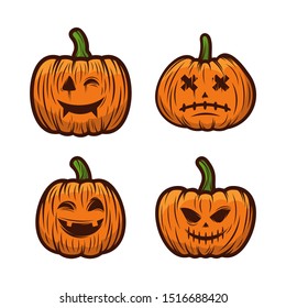 Set of Pumpkin for Halloween Design Vector isolated. Happy Halloween Template Illustration