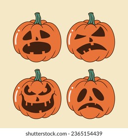 set of pumpkin halloween, groovy pumpkin, groovy halloween, retro halloween design