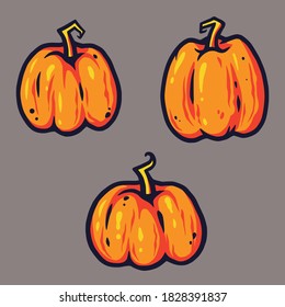Set of pumpkin for halloween holiday design. October party banner, poster or postcard