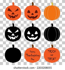 Set of Pumpkin Halloween icon vector. October celebration flat silhouette illustration design .