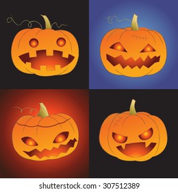 Set of pumpkin for Halloween (Jack 'O Lantern) in various styles vector format