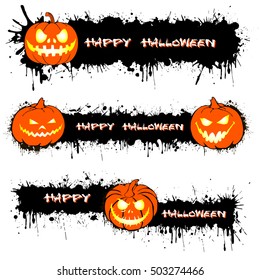 Set  pumpkin from Halloween with splashes of ink. Vector illustration