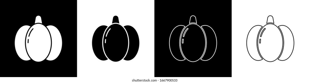 Set Pumpkin icon isolated on black and white background. Happy Halloween party.  Vector Illustration