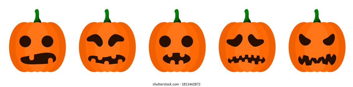 Set of pumpkin icon isolated on white background. Orange pumpkin character for halloween celebration.