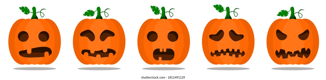 Set of pumpkin icon isolated on white background. Orange pumpkin character for halloween celebration.