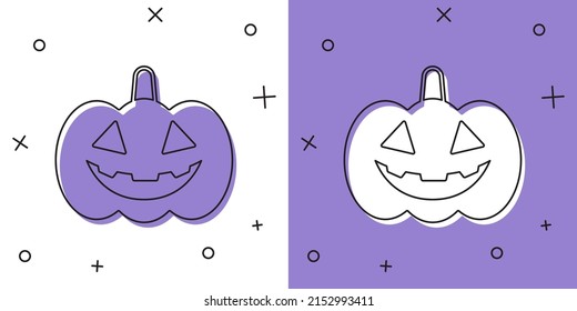 Establece el icono de calabaza aislado en fondo blanco y púrpura. Feliz fiesta de Halloween.  Vector
