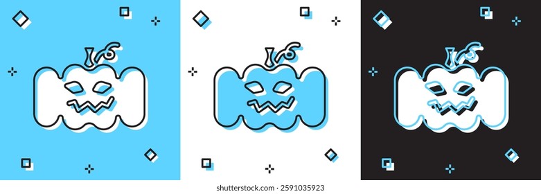 Set Pumpkin icon isolated on blue and white, black background. Happy Halloween party.  Vector