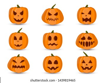 Set of pumpkin isolated on white background. Symbol of the Halloween holiday. Vector illustration.