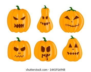 Set of pumpkin isolated on white background. Symbol of the Halloween holiday. Vector illustration.