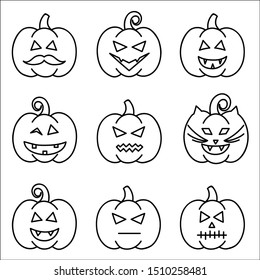 Set of pumpkin. Isolated vector symbol of Halloween.