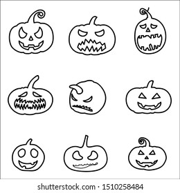 Set of pumpkin. Isolated vector symbol of Halloween.