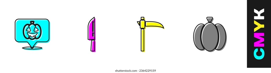 Set Pumpkin, Knife, Scythe and  icon. Vector