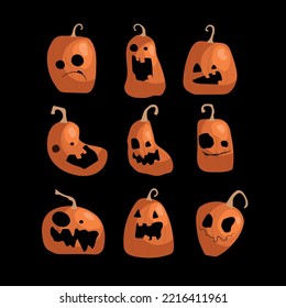 Establece la calabaza. El símbolo principal de la fiesta de Halloween Feliz. Calabaza naranja con sonrisa para tu diseño para la fiesta de Halloween. Ilustración vectorial.