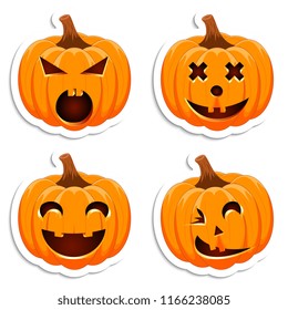Set pumpkin on white background. The main symbol of the Happy Halloween holiday. Orange pumpkin with smile for your design for the holiday Halloween. Vector illustration.