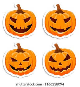 Set pumpkin on white background. The main symbol of the Happy Halloween holiday. Orange pumpkin with smile for your design for the holiday Halloween. Vector illustration.