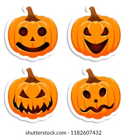 Set pumpkin on white background. The main symbol of the Happy Halloween holiday. Orange pumpkin with smile for your design for the holiday Halloween. Vector illustration.