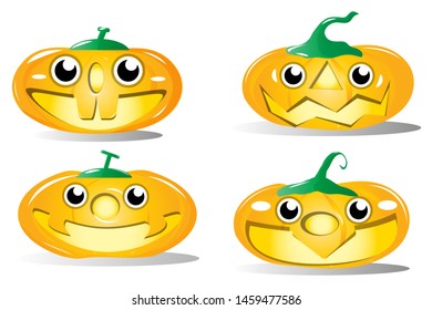 Set pumpkin on white background. The main symbol of the Happy Halloween holiday. Orange pumpkin with smile for your design for the holiday Halloween. Vector illustration.