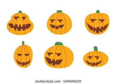 Set pumpkin on white background. The main symbol of the Happy Halloween holiday. 