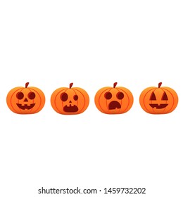 Set pumpkin on white background. The main symbol of the Halloween holiday. Orange pumpkin with smile and grin for your design for the holiday Halloween. Vector illustration.