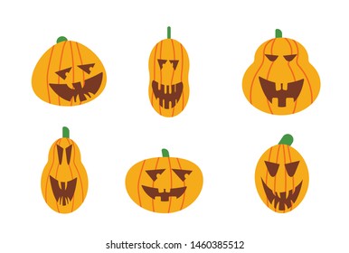 Set pumpkin on white background. The main symbol of the Happy Halloween holiday. 