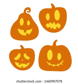 Set pumpkin on white background. The main symbol of the Halloween holiday. Orange pumpkin with smile and grin for your design for the holiday Halloween. Vector illustration.