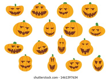 Set pumpkin on white background. The main symbol of the Happy Halloween holiday. 