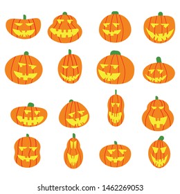 Set pumpkin on white background. The main symbol of the Happy Halloween holiday. 