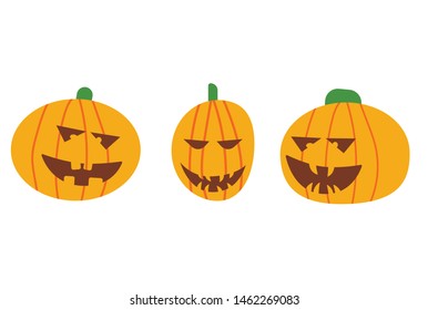 Set pumpkin on white background. The main symbol of the Happy Halloween holiday. 