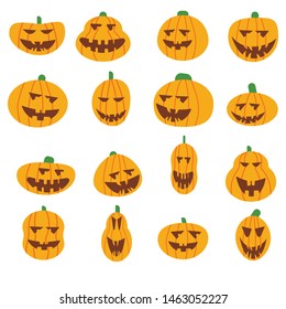 Set pumpkin on white background. The main symbol of the Happy Halloween holiday. 