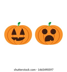 Set pumpkin on white background. The main symbol of the Halloween holiday. Orange pumpkin with smile and grin for your design for the holiday Halloween. Vector illustration.