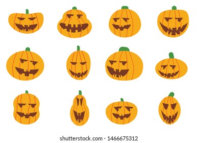 Set pumpkin on white background. The main symbol of the Happy Halloween holiday. 