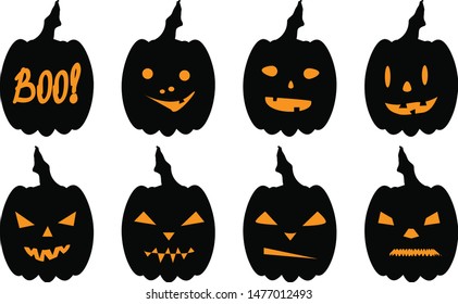 Set pumpkin on white background. The main symbol of the Happy Halloween holiday.  Pumpkin with smile for your design for the holiday Halloween. 