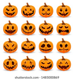 Set pumpkin on white background. The main symbol of the Happy Halloween holiday. Orange pumpkin with smile for your design for the holiday Halloween. Vector illustration.	
