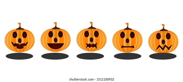Set of Pumpkin on white background. Symbol Happy Halloween Holiday. Orange pumpkin design for Halloween Holiday. Vector illustration.
