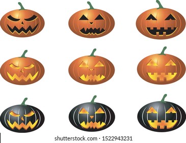 Set pumpkin on white background. The main symbol of the Happy Halloween holiday. vector illustration