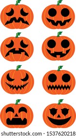 Set pumpkin on white background. Pumpkin face. Pumpkin sticker. Orange pumpkin with smile for your design for the holiday Halloween