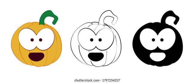 Set pumpkin on a white background. Halloween holiday symbol. Orange pumpkin with a smile and other emotions for your design. Vector illustration.